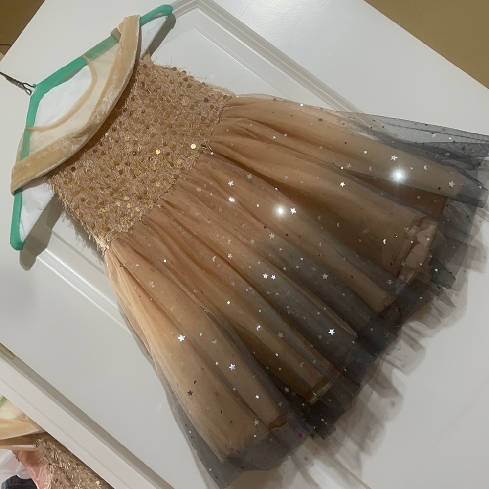Tan/blue/gold/silver dress formal flower girl